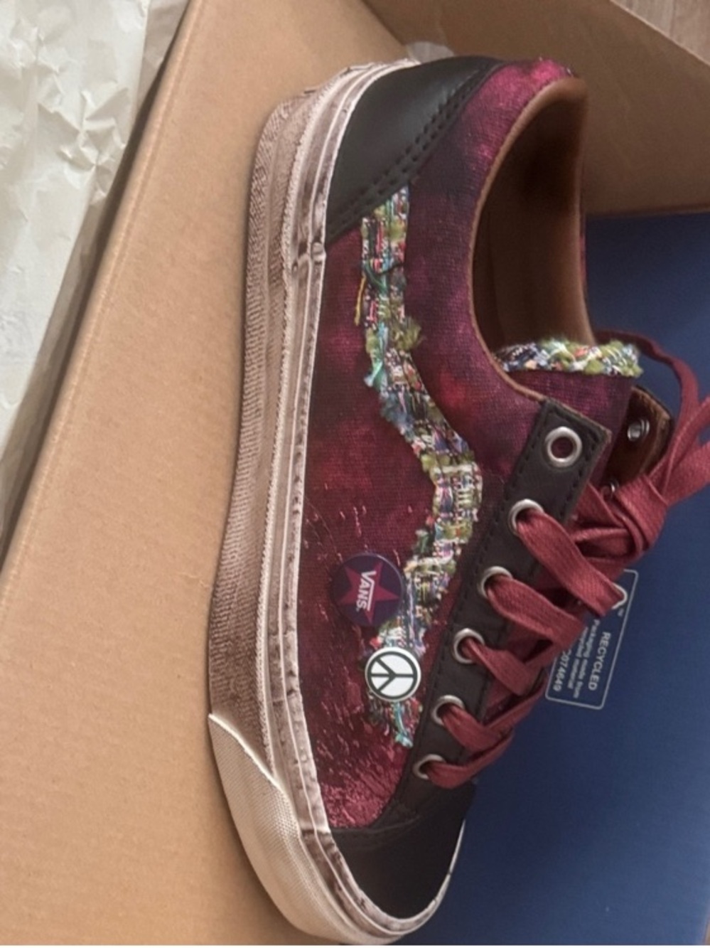 Vans Women's Maroon Canvas Low-Top Sneaker with Multicolor Trim